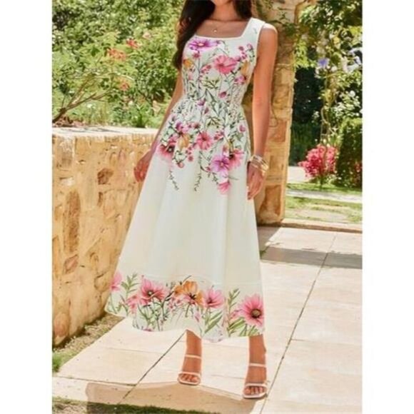 A Classy Chic Boutique Dresses & Skirts - Floral Print Square Neck Dress